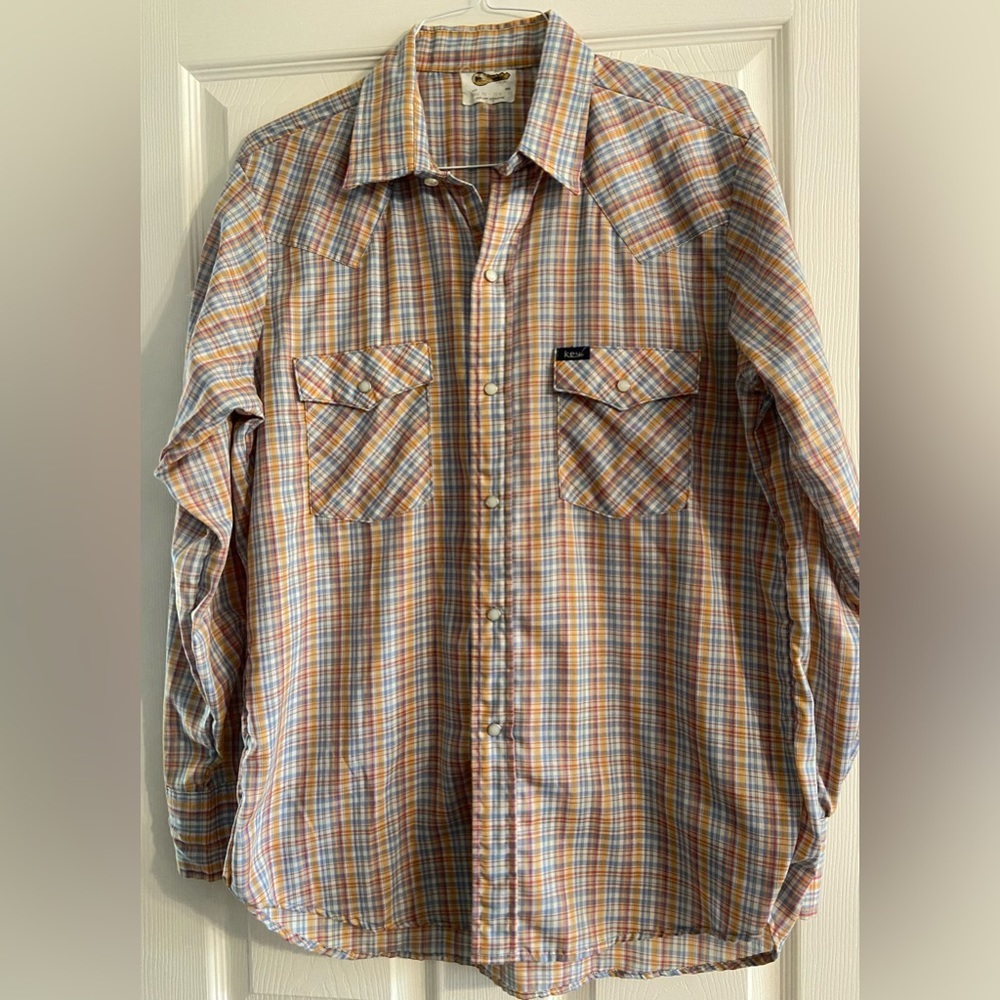 Vtg Key Saddle King Western Pearl Snap Shirt Made In USA Mens 16.5 Size 35 Check